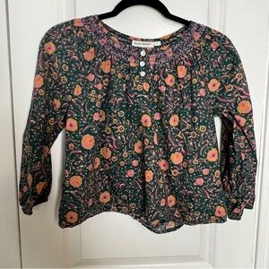 Roller Rabbit Vibrant Floral Long-Sleeve Blouse with Rounded Neckline Size 12